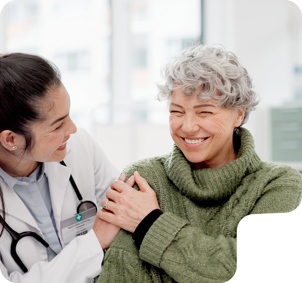 Happy health professional and aged woman